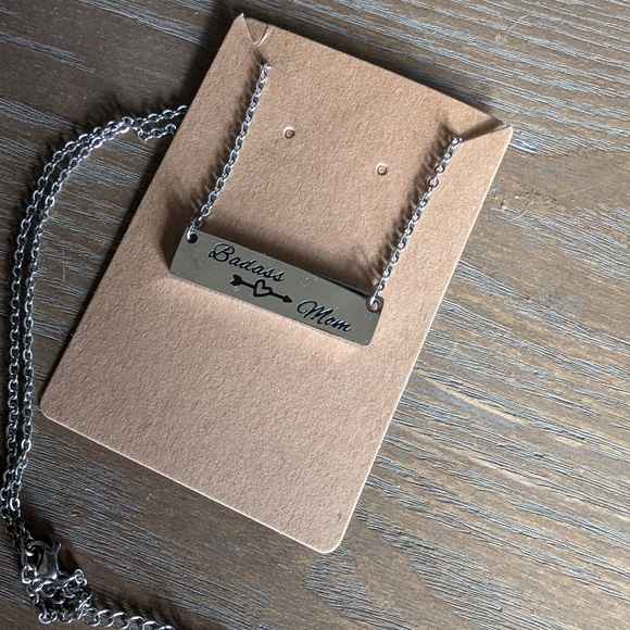 Badass Mom Silver Toned Bar Pendant - Picture 2 of 2